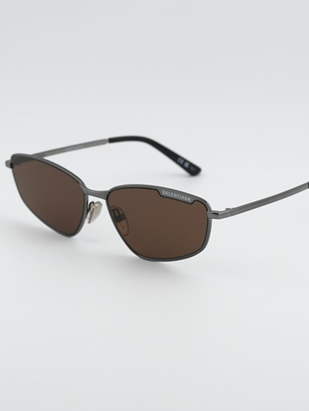 Balenciaga BB0277S 002 Unisex Sunglasses Ruthenium Rectangle Frame, Brown Lenses